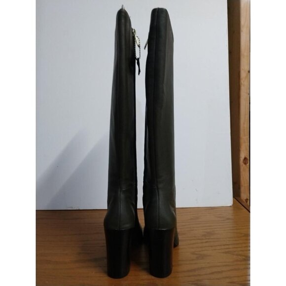 Justin Womens Genuine Leather Knee-High Boots 5.5 Olive Green With Zipper & Bloc - Picture 8 of 14